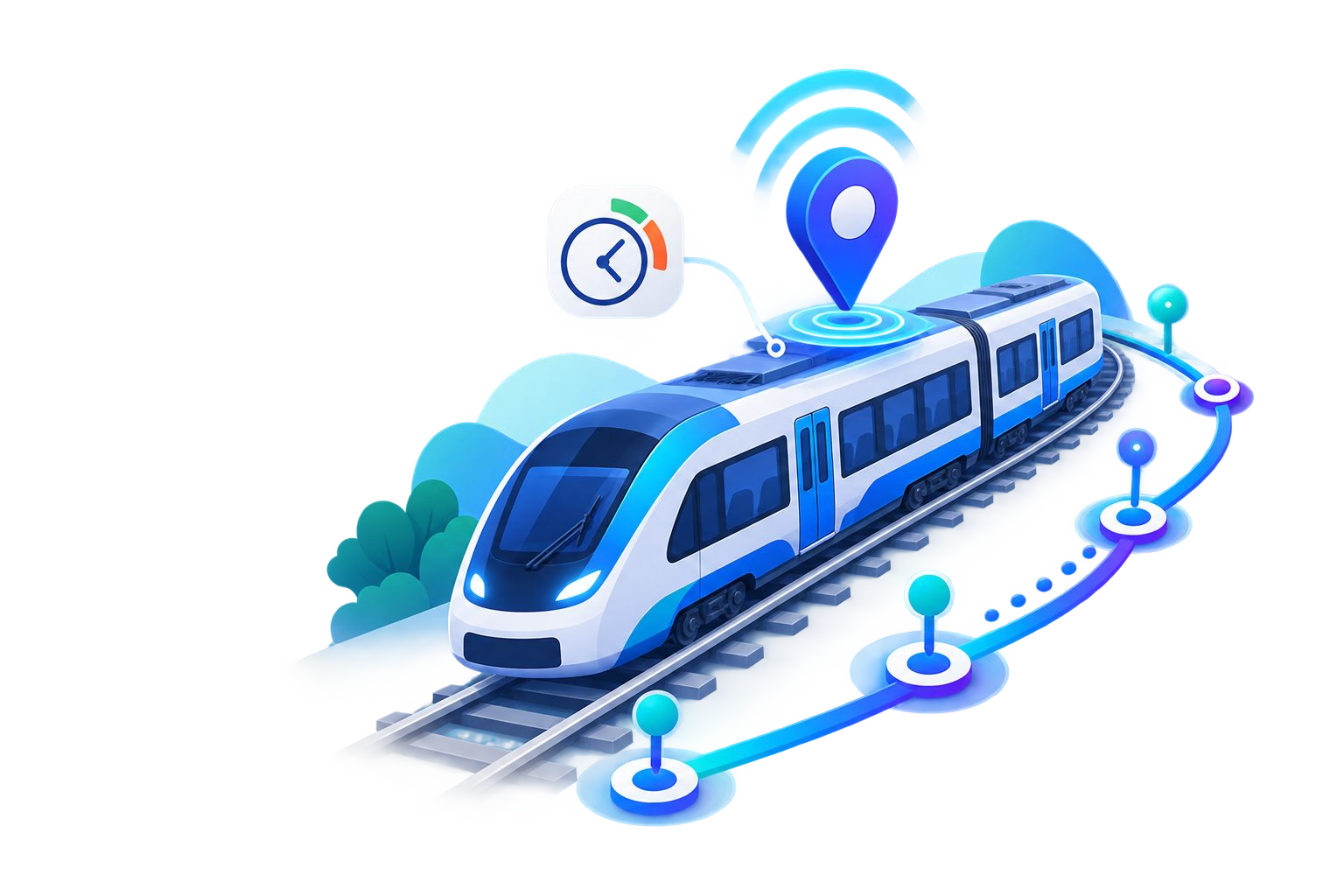Illustrazione di un treno con localizzazione GPS lungo la linea