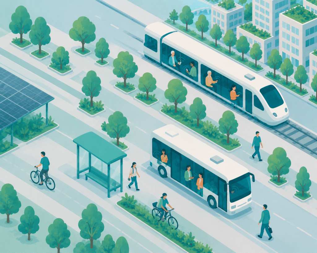 Una città sostenibile collegata dal trasporto pubblico